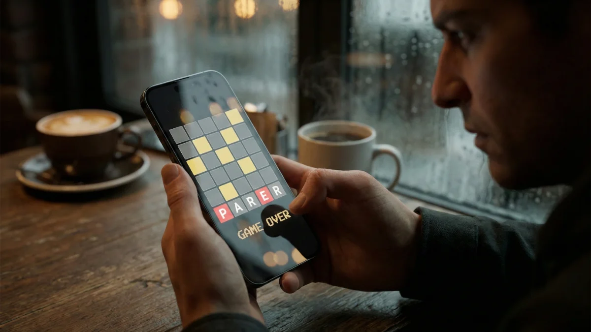 Smartphone screen showing a failed word puzzle game with the difficult word PARER and a Game Over message.